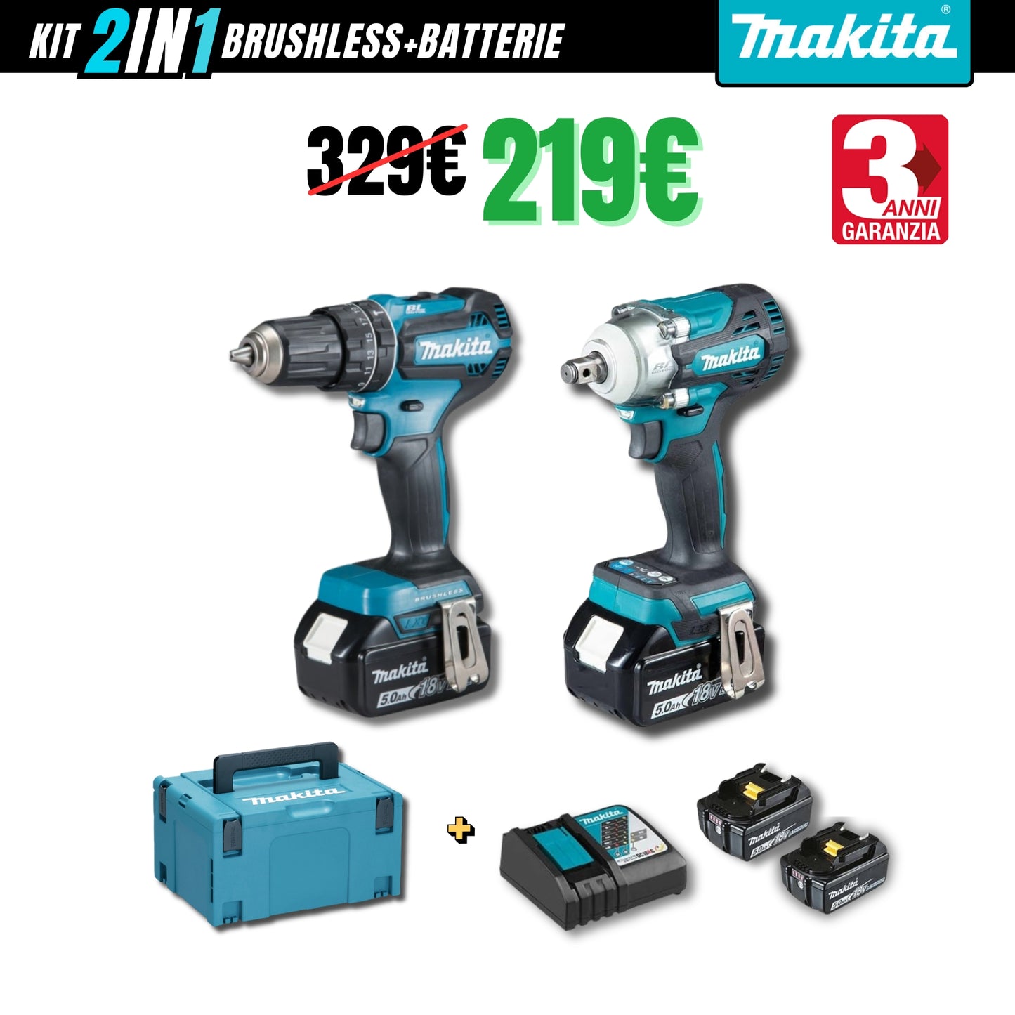 Kit 2in1 Makita:Avvitatore+Trapano